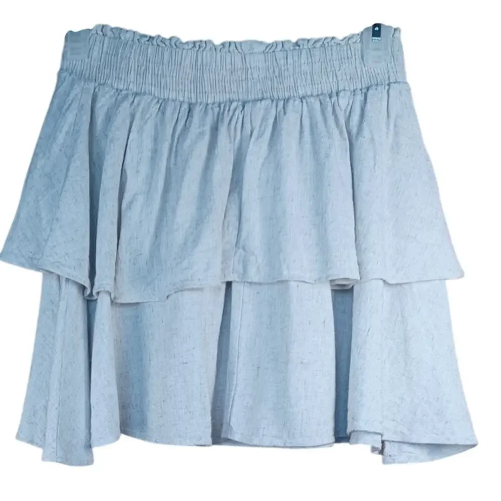 Princess Polly Linen Blend Tiered Mini Skirt Tan Size 6 Greta Ruffle Soft Girl